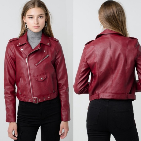 🔥LAST ONE! Red Vegan Leather Moto Jacket - Picture 5 of 8